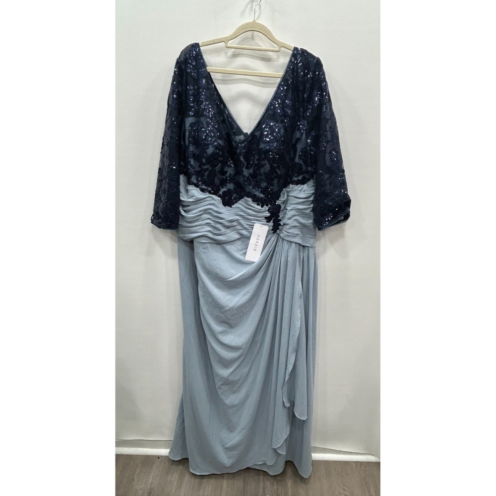 Azazie Illianne 350093 Gown Womens A24 Navy Blue Sequin Lace Mother of Bride